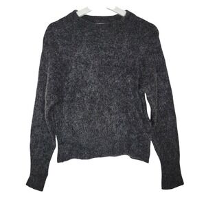 NA-KD Sweater Shrunken Grey Crewneck Wool Blend Raglan Sleeve Stretch Fuzzy Knit